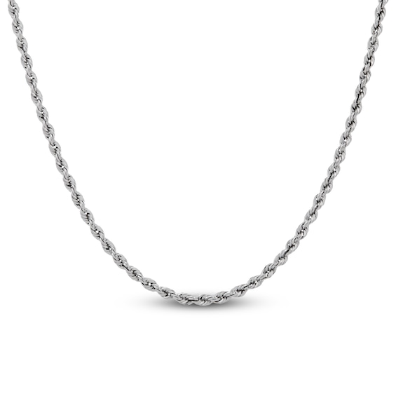 Semi-Solid Glitter Rope Chain Necklace 14K White Gold 18" 2mm