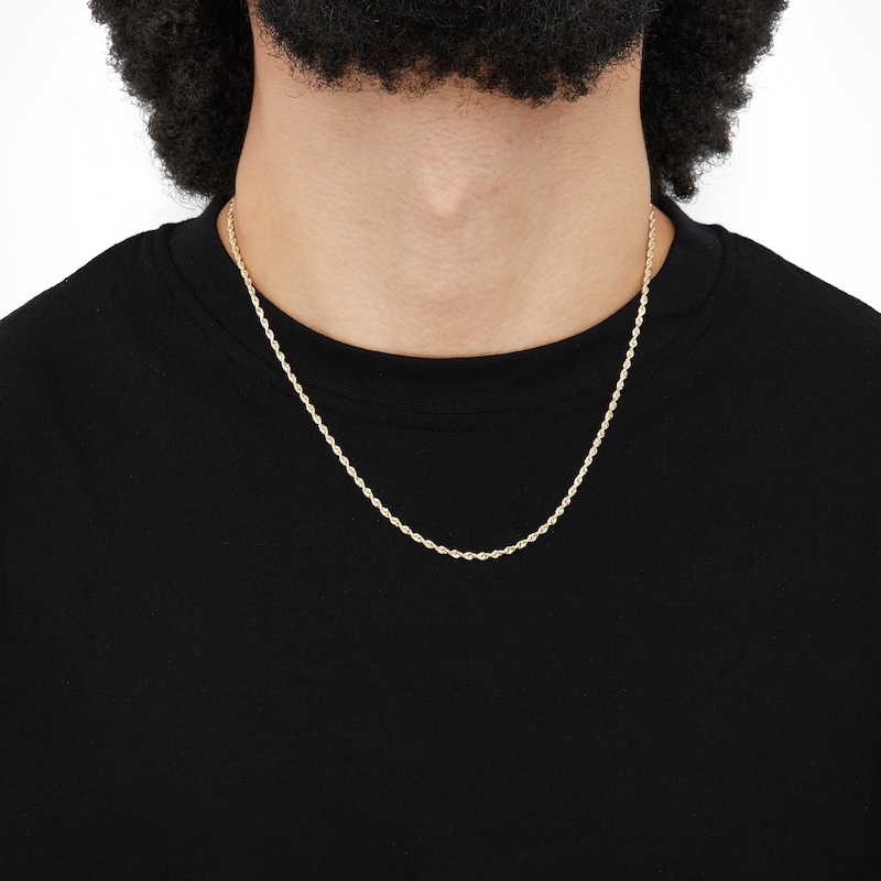 Main Image 4 of Semi-Solid Glitter Rope Chain Necklace 14K Yellow Gold 16" 2.4mm