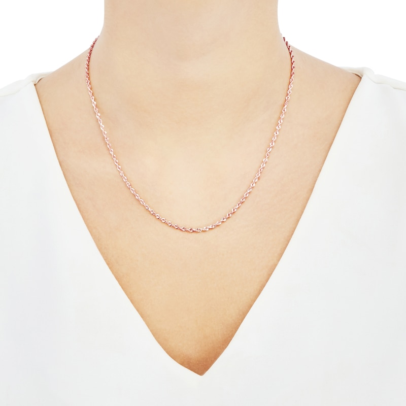 Main Image 2 of Semi-Solid Glitter Rope Chain Necklace 14K Rose Gold 30" 2.4mm