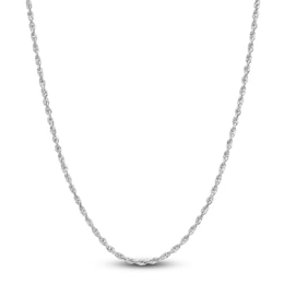 Semi-Solid Glitter Rope Chain Necklace 14K White Gold 24" 2.4mm