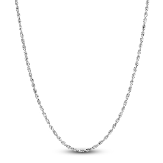 Semi-Solid Glitter Rope Chain Necklace 14K White Gold 24" 2.4mm
