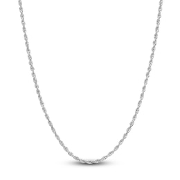 Semi-Solid Glitter Rope Chain Necklace 14K White Gold 30" 2.4mm