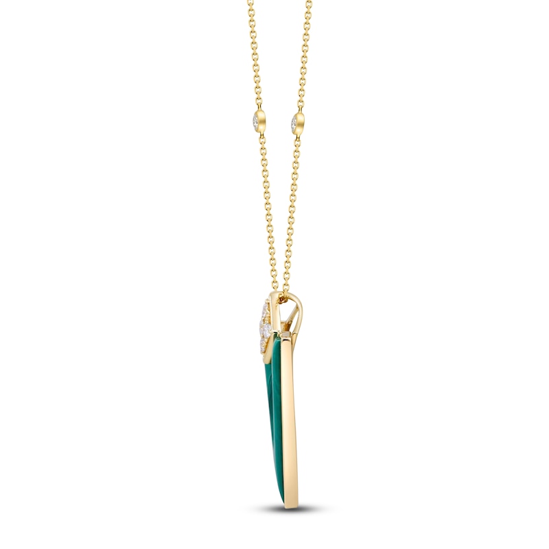 Main Image 2 of Natural Malachite & Diamond Necklace 1/4 ct tw 14K Yellow Gold 18"