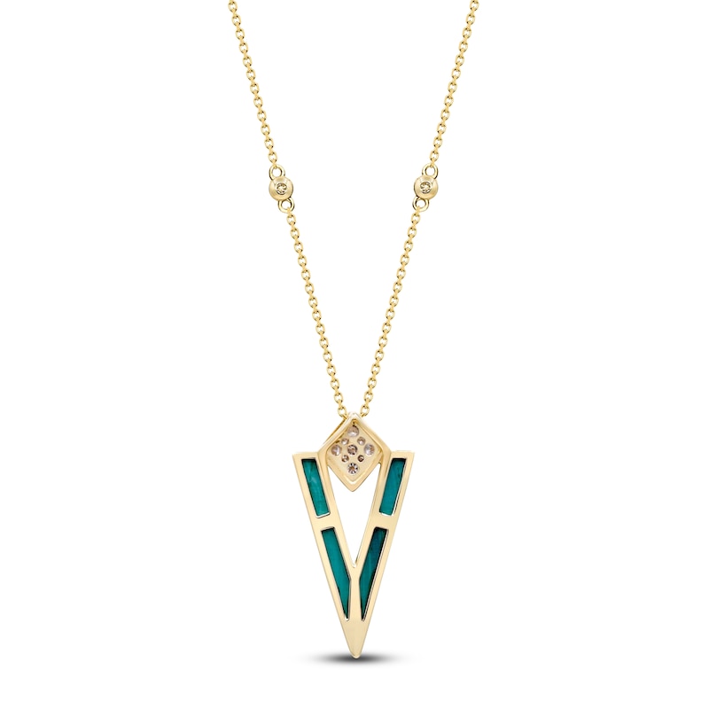 Main Image 3 of Natural Malachite & Diamond Necklace 1/4 ct tw 14K Yellow Gold 18"