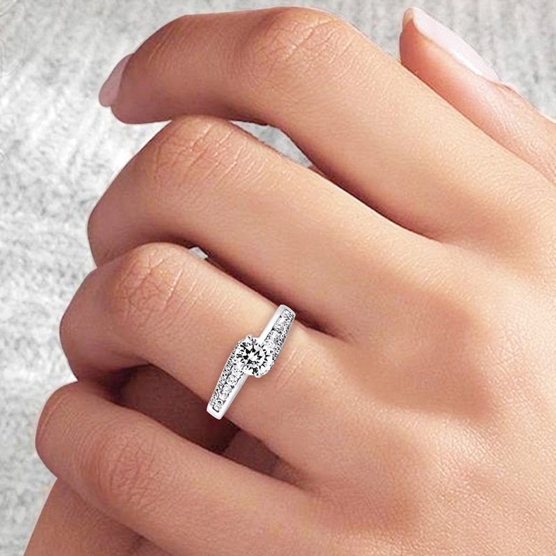 Main Image 4 of Round-Cut Diamond Bypass Engagement Ring 1 ct tw 14K White Gold