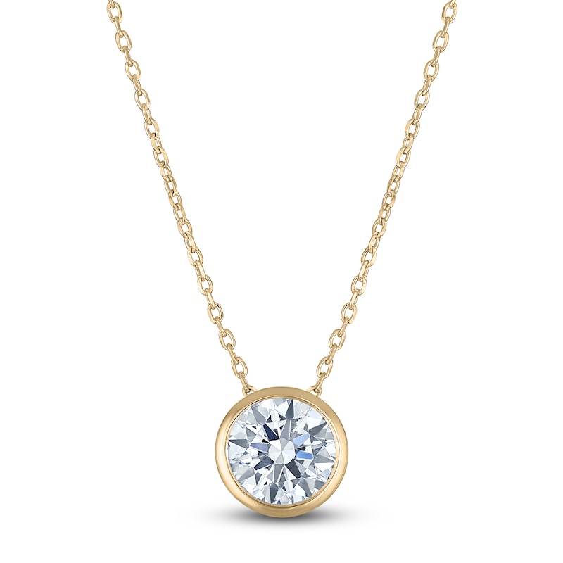 Main Image 1 of Certified Round-Cut Diamond Bezel-Set Solitaire Necklace 1-1/2 ct tw 14K Yellow Gold 18" (I1/I)