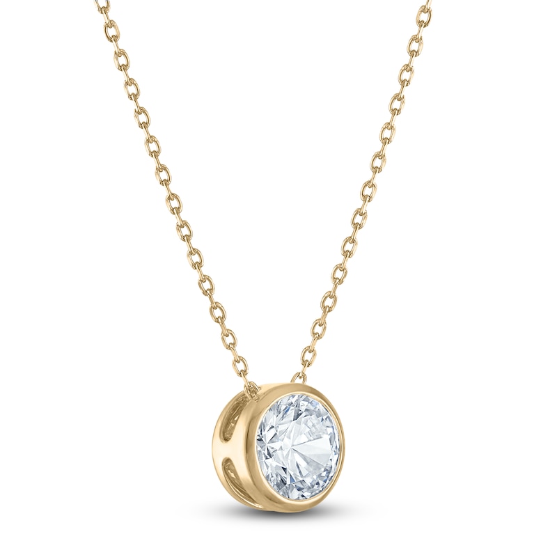 Main Image 2 of Certified Round-Cut Diamond Bezel-Set Solitaire Necklace 1-1/2 ct tw 14K Yellow Gold 18" (I1/I)