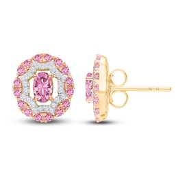 Kallati Oval-Cut Natural Pink Sapphire & Diamond Earrings 1/8 ct tw 14K Yellow Gold