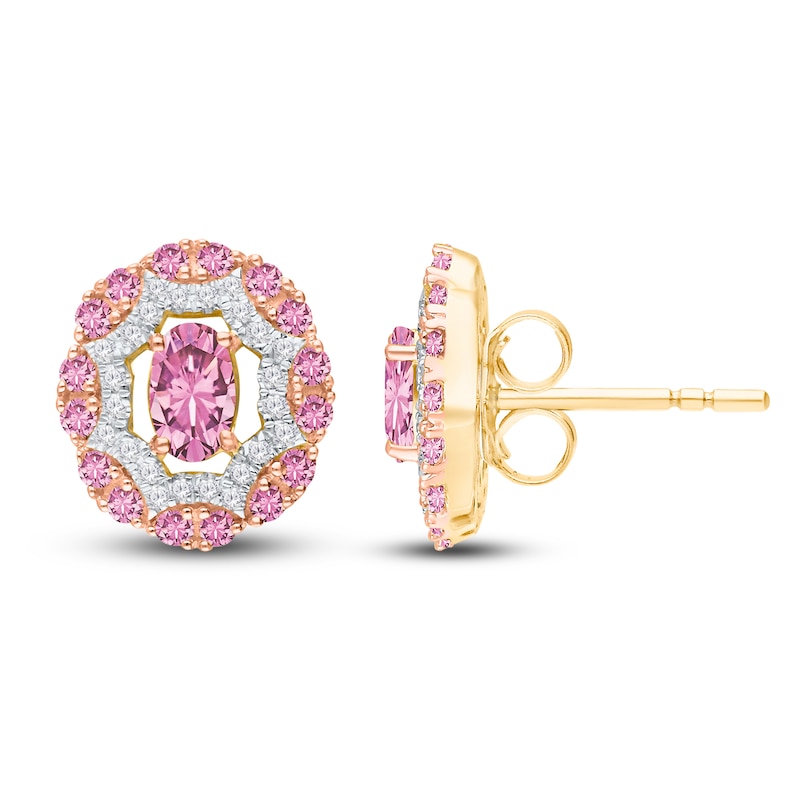 Main Image 1 of Kallati Oval-Cut Natural Pink Sapphire & Diamond Earrings 1/8 ct tw 14K Yellow Gold