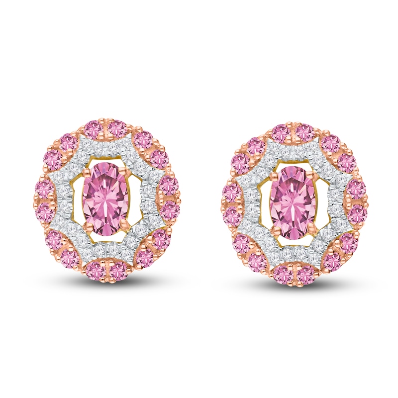 Main Image 2 of Kallati Oval-Cut Natural Pink Sapphire & Diamond Earrings 1/8 ct tw 14K Yellow Gold