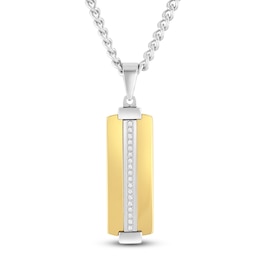 Men's Diamond Dog Tag Necklace 1/10 ct tw Stainless Steel & Yellow Ion Plating 24"