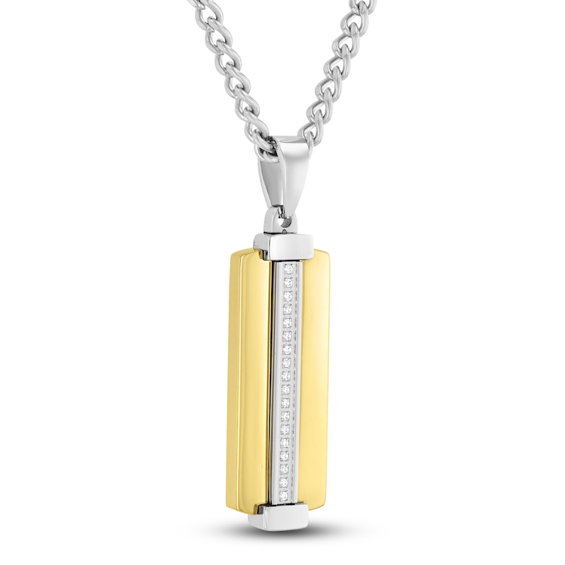 Main Image 2 of Men's Diamond Dog Tag Necklace 1/10 ct tw Stainless Steel & Yellow Ion Plating 24"