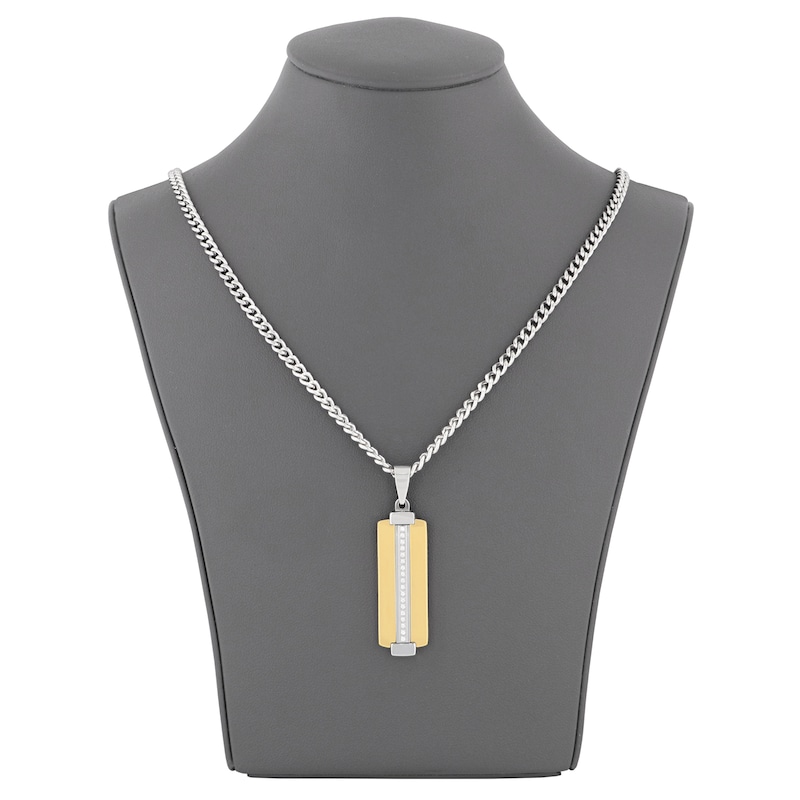 Main Image 4 of Men's Diamond Dog Tag Necklace 1/10 ct tw Stainless Steel & Yellow Ion Plating 24"