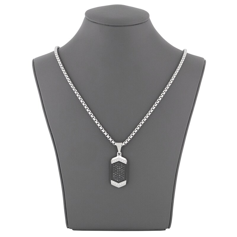 Main Image 4 of Men's Black & White Diamond Hexagon Necklace 1/3 ct tw Stainless Steel & Black Ion Plating 24"