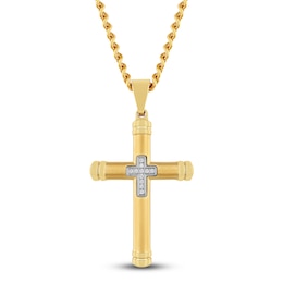 Men's Diamond Cross Necklace 1/20 ct tw Yellow Ion-Plated Stainless Steel 24"