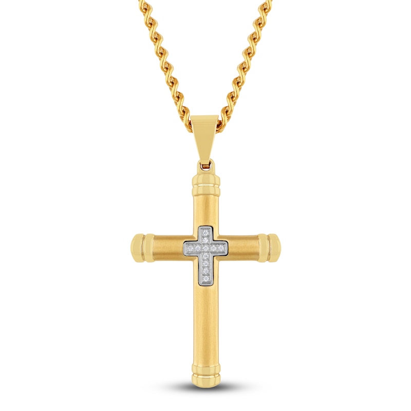 Main Image 1 of Men's Diamond Cross Necklace 1/20 ct tw Yellow Ion-Plated Stainless Steel 24"