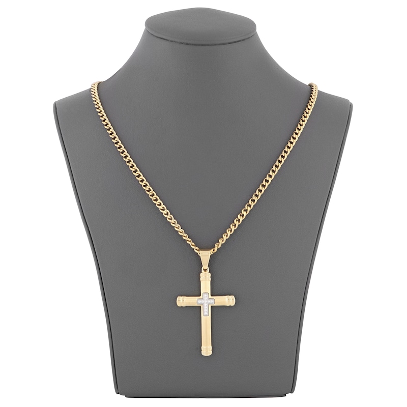 Main Image 4 of Men's Diamond Cross Necklace 1/20 ct tw Yellow Ion-Plated Stainless Steel 24"