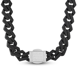 Diamond Clasp Link Necklace 1/2 ct tw Stainless Steel & Black Ion Plating 20"