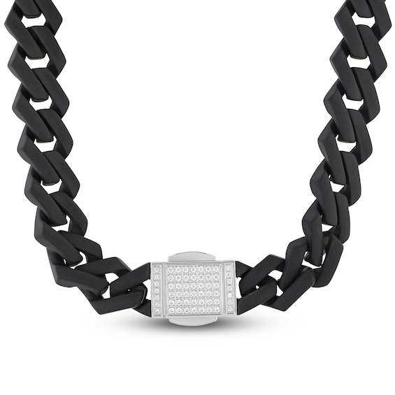 Diamond Clasp Link Necklace 1/2 ct tw Stainless Steel & Black Ion Plating 20"