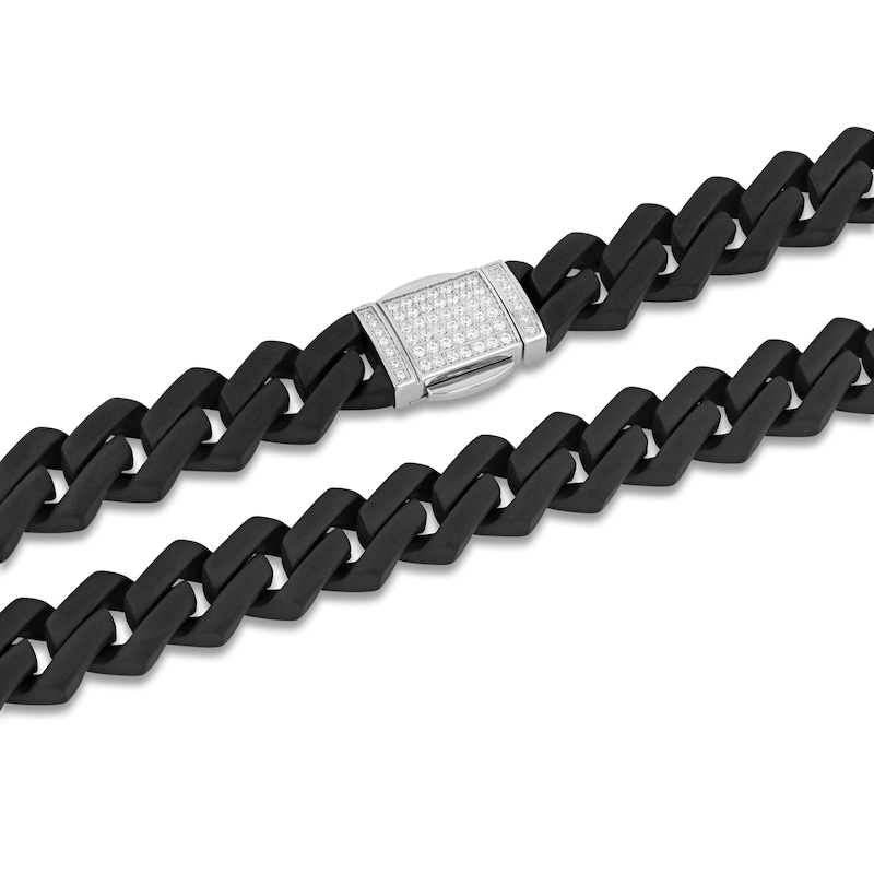 Main Image 2 of Diamond Clasp Link Necklace 1/2 ct tw Stainless Steel & Black Ion Plating 20"