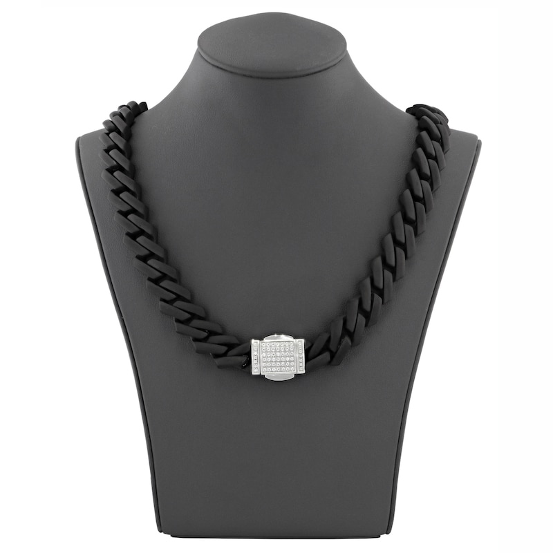 Main Image 5 of Diamond Clasp Link Necklace 1/2 ct tw Stainless Steel & Black Ion Plating 20"