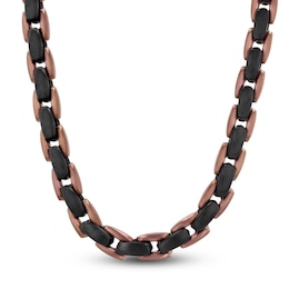 Men's Satin-Finish Link Necklace Brown & Black Ion-Plated Stainless Steel 24"