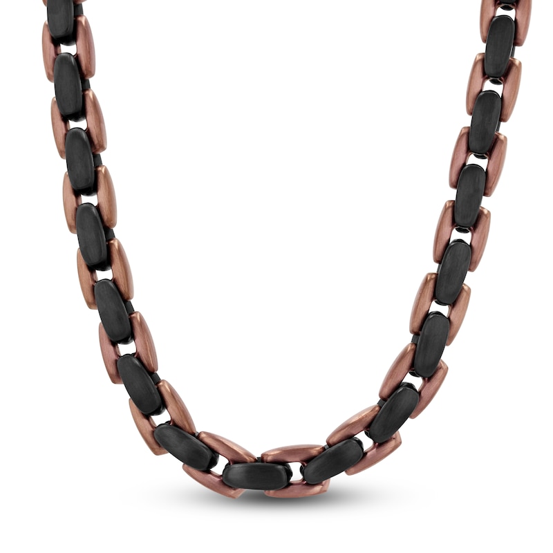 Main Image 1 of Men's Satin-Finish Link Necklace Brown & Black Ion-Plated Stainless Steel 24"