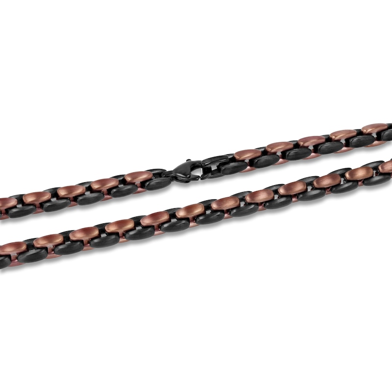 Main Image 2 of Men's Satin-Finish Link Necklace Brown & Black Ion-Plated Stainless Steel 24"