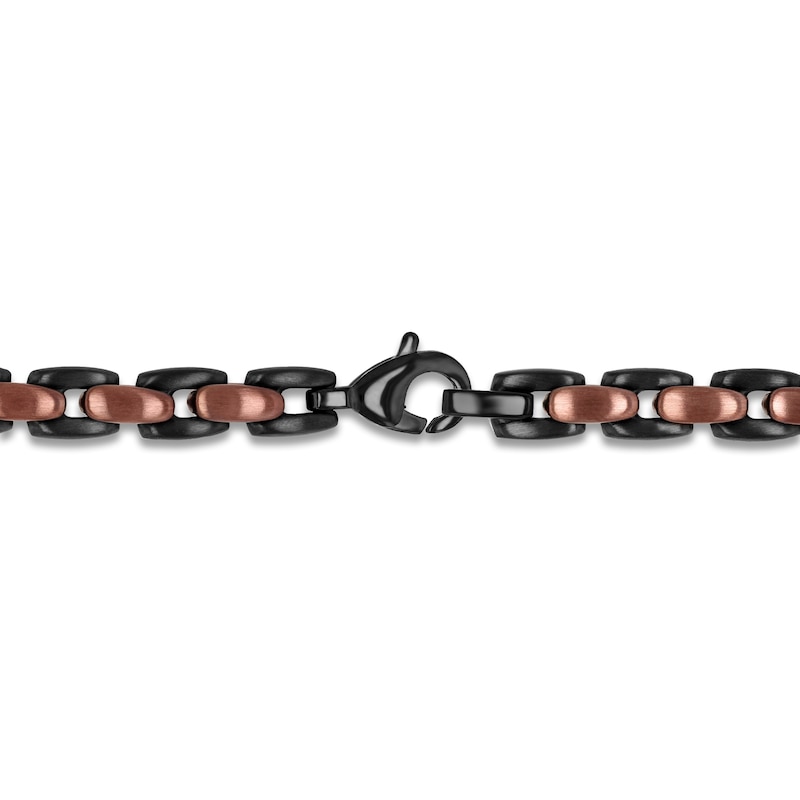 Main Image 3 of Men's Satin-Finish Link Necklace Brown & Black Ion-Plated Stainless Steel 24"