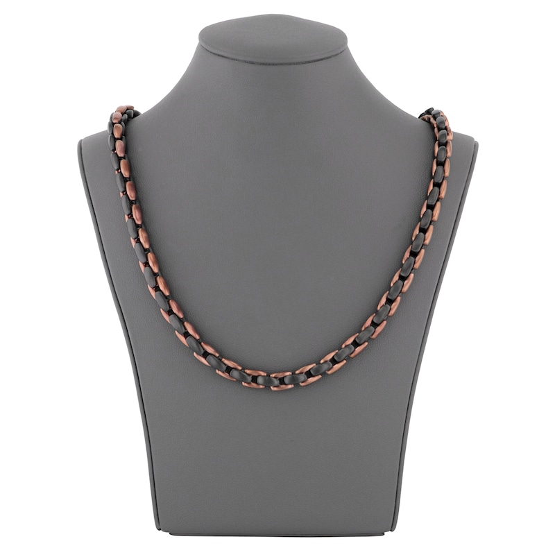 Main Image 5 of Men's Satin-Finish Link Necklace Brown & Black Ion-Plated Stainless Steel 24"