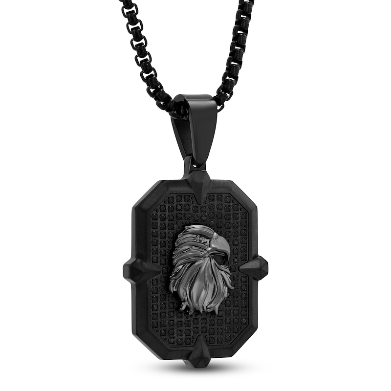 Main Image 2 of Men's Black Diamond Eagle Necklace 3/4 ct tw Black Ion-Plated Stainless Steel 24"