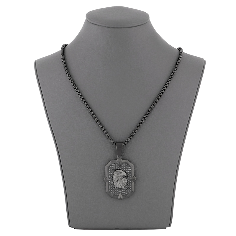 Main Image 4 of Men's Black Diamond Eagle Necklace 3/4 ct tw Black Ion-Plated Stainless Steel 24"