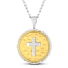 Thumbnail Image 1 of Men's Diamond Cross Hammered Medallion Necklace 1/20 ct tw Stainless Steel & Yellow Ion-Plating 24"