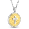 Thumbnail Image 2 of Men's Diamond Cross Hammered Medallion Necklace 1/20 ct tw Stainless Steel & Yellow Ion-Plating 24"