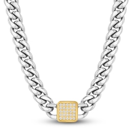 Men's Diamond Cushion-Shaped Pendant Curb Chain Necklace 1/2 ct tw Stainless Steel & Yellow Ion Plating 20"