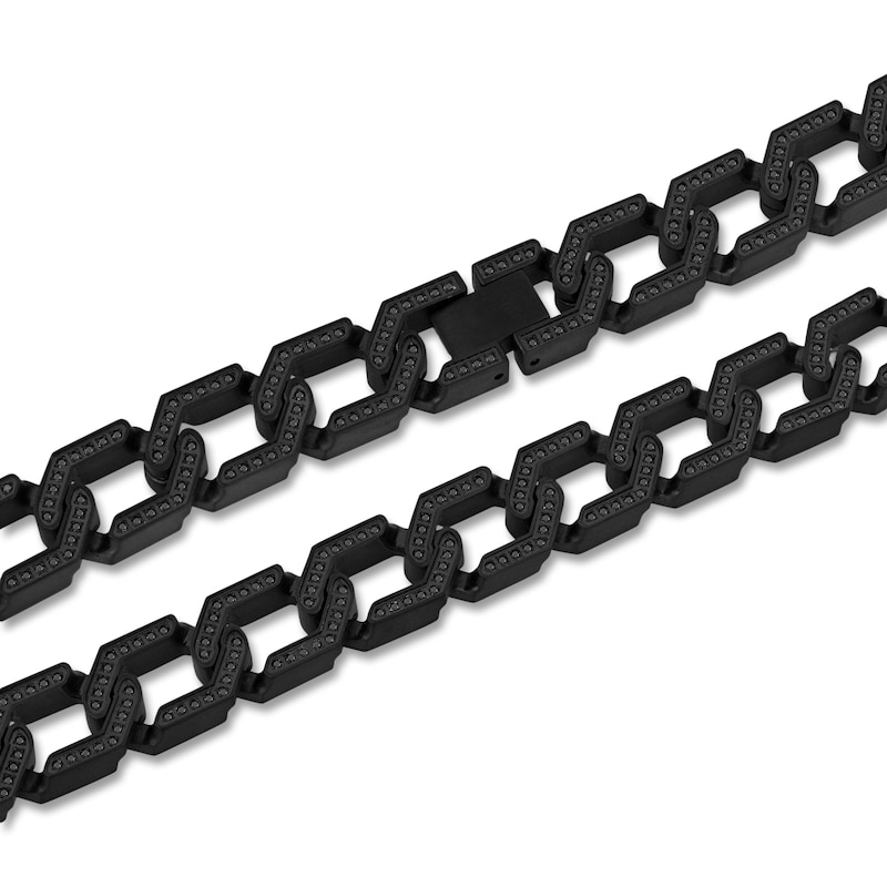 Main Image 2 of Men's Black Diamond Link Necklace 4 ct tw Black Ion-Plated Stainless Steel 20"