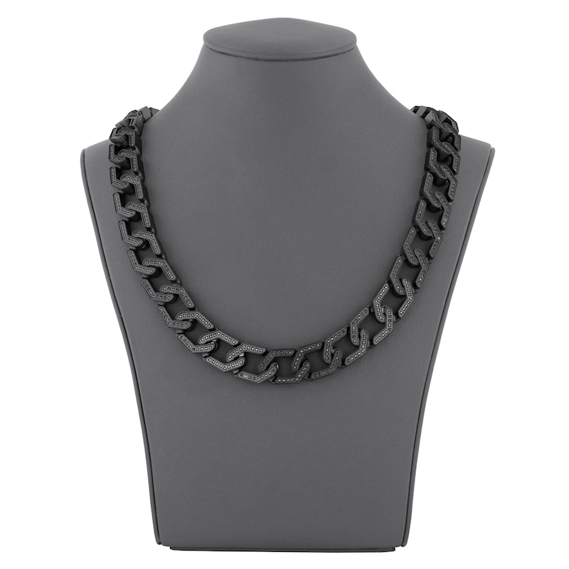 Main Image 5 of Men's Black Diamond Link Necklace 4 ct tw Black Ion-Plated Stainless Steel 20"