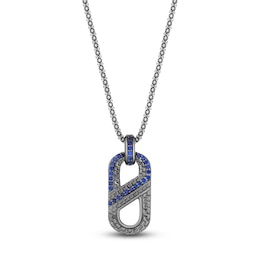 Men's Blue Lab-Created Sapphire Mariner Link Pendant Necklace Sterling Silver 24"