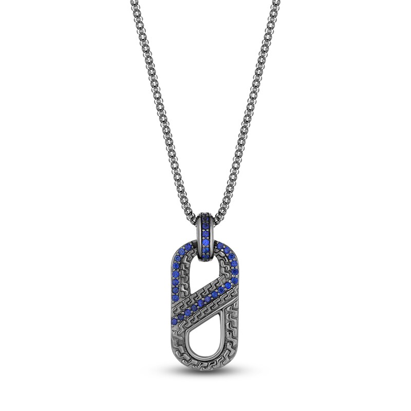 Main Image 1 of Men's Blue Lab-Created Sapphire Mariner Link Pendant Necklace Sterling Silver 24"