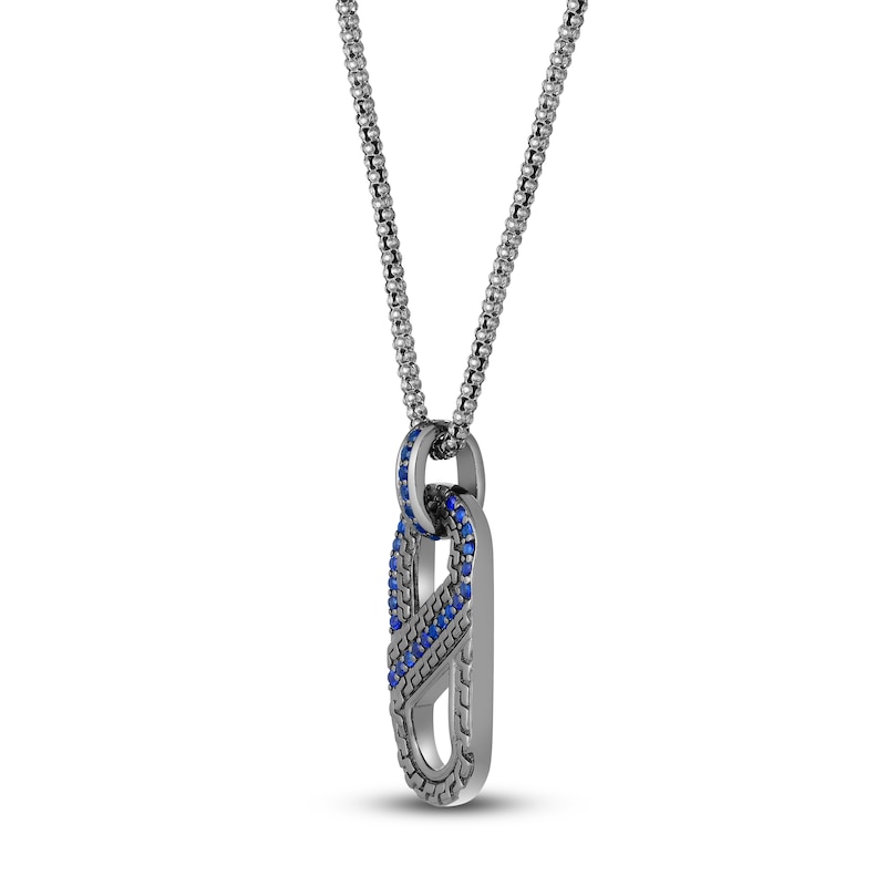 Main Image 2 of Men's Blue Lab-Created Sapphire Mariner Link Pendant Necklace Sterling Silver 24"