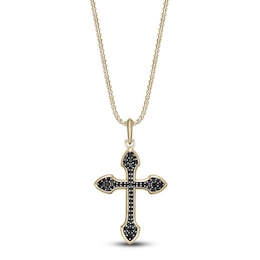Men's Black Onyx Cross Necklace Yellow Ion-Plated Stainless Steel 24"