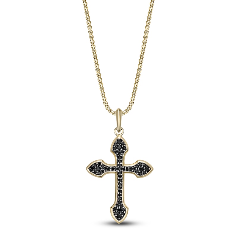 Main Image 1 of Men's Black Onyx Cross Necklace Yellow Ion-Plated Stainless Steel 24"