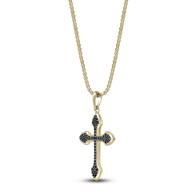Main Image 2 of Men's Black Onyx Cross Necklace Yellow Ion-Plated Stainless Steel 24"