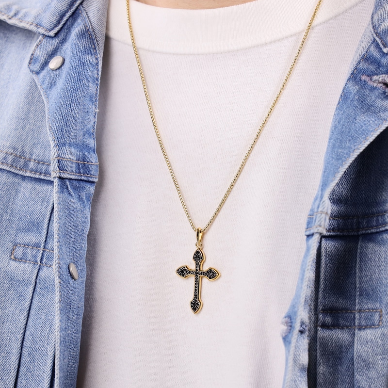 Main Image 6 of Men's Black Onyx Cross Necklace Yellow Ion-Plated Stainless Steel 24"