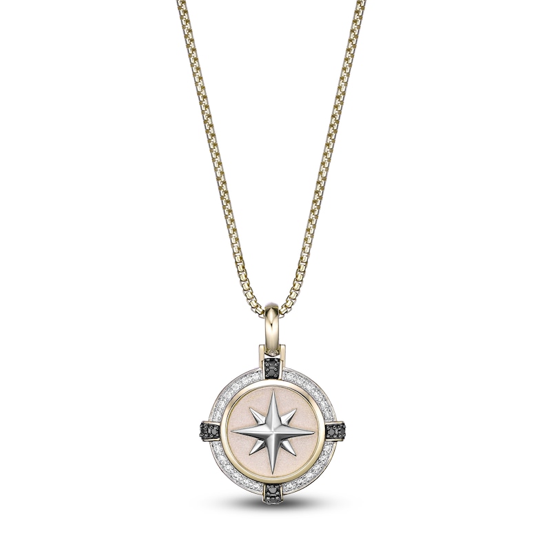 Main Image 1 of Men's Black & White Diamond Compass Necklace 1/3 ct tw 14K Yellow Gold-Plated Sterling Silver 24"