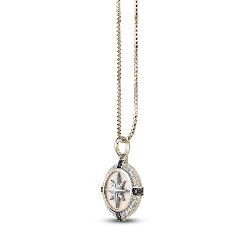 Main Image 2 of Men's Black & White Diamond Compass Necklace 1/3 ct tw 14K Yellow Gold-Plated Sterling Silver 24"