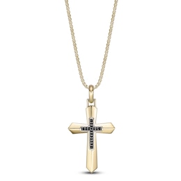 Men's Black Diamond Cross Necklace 1/6 ct tw 14K Yellow Gold-Plated Sterling Silver 24"