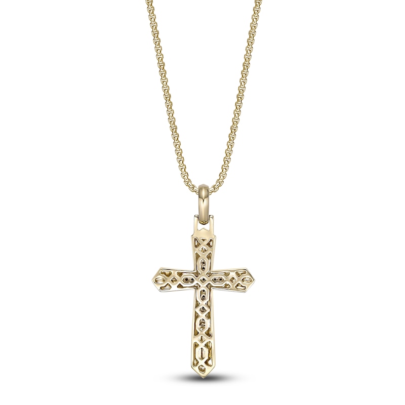 Main Image 3 of Men's Black Diamond Cross Necklace 1/6 ct tw 14K Yellow Gold-Plated Sterling Silver 24"