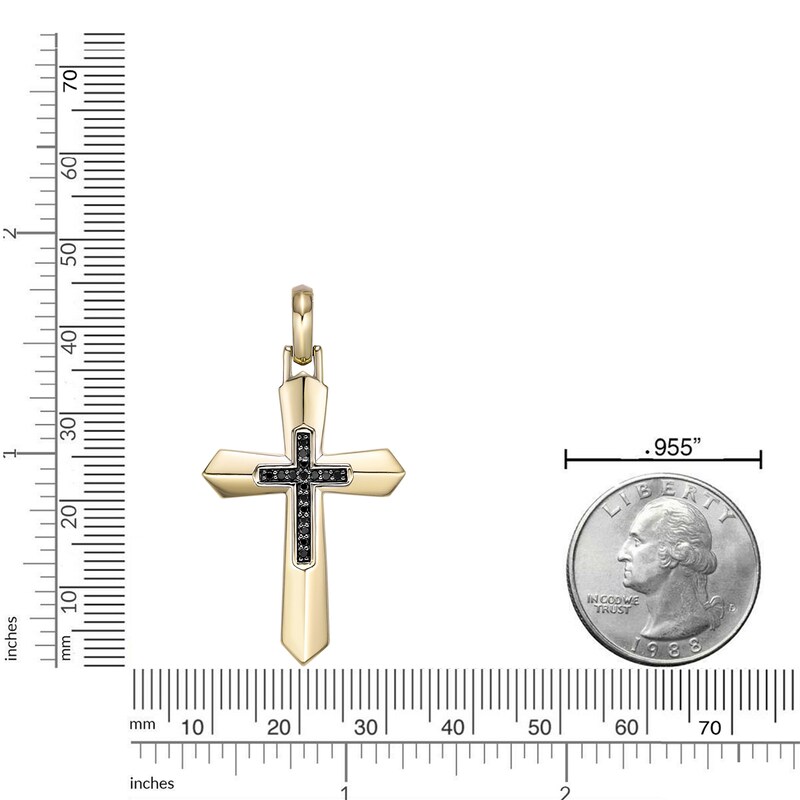 Main Image 5 of Men's Black Diamond Cross Necklace 1/6 ct tw 14K Yellow Gold-Plated Sterling Silver 24"