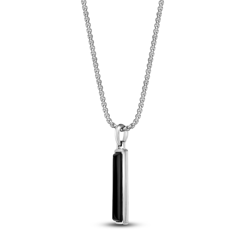 Main Image 2 of Men's Natural Black Onyx Bar Necklace Sterling Silver 24"